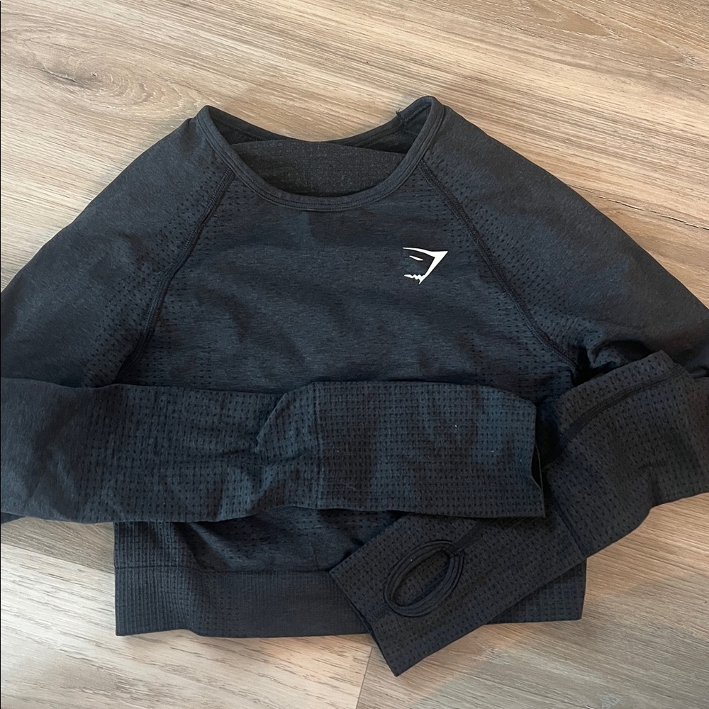 GymShark Cropped Black Long Sleeve Athletic Top